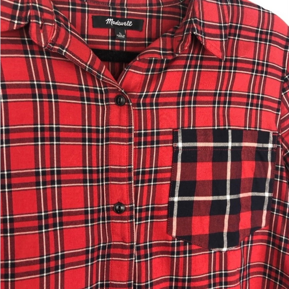 Madewell Classic Ex-Boyfriend Shirt Red Plaid Patchwork Flannel
